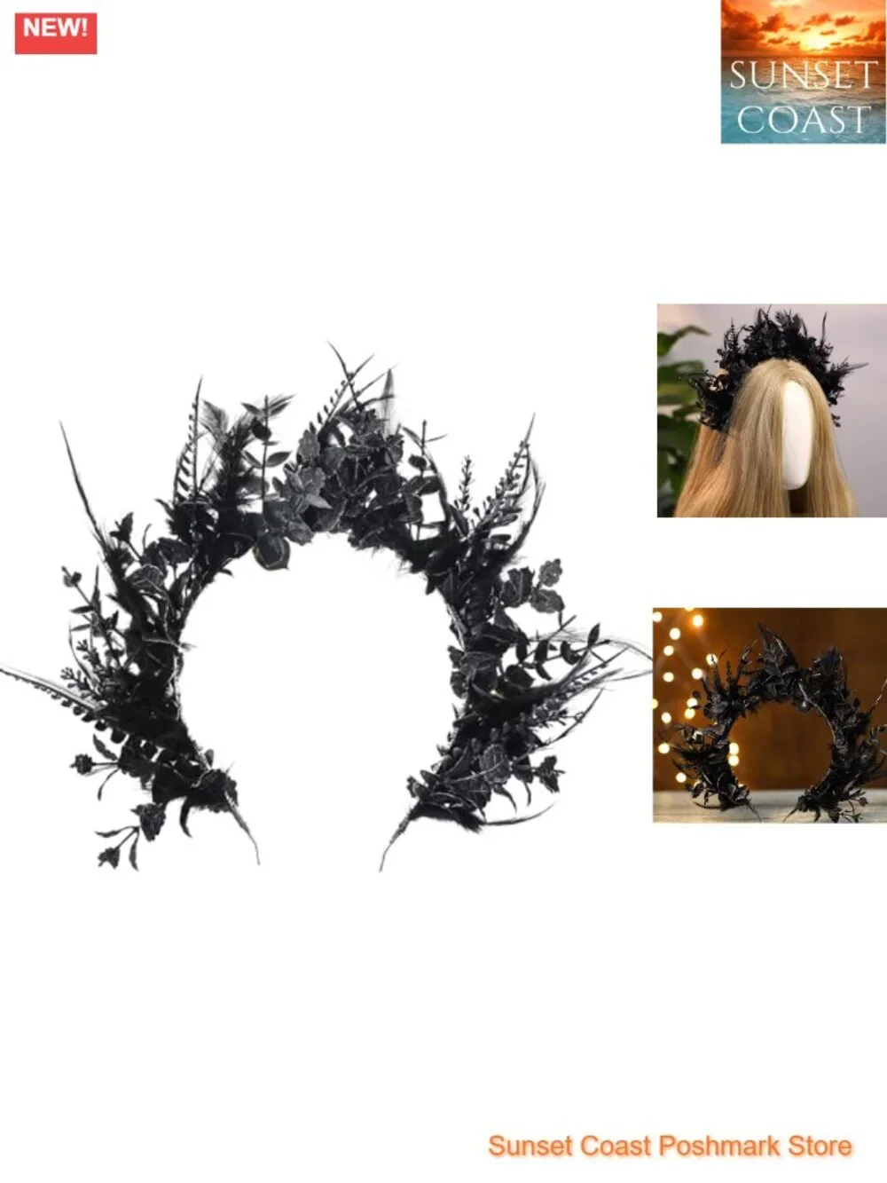 Handmade Gothic Floral Headband with Feathers for Witch Halloween Renaissance